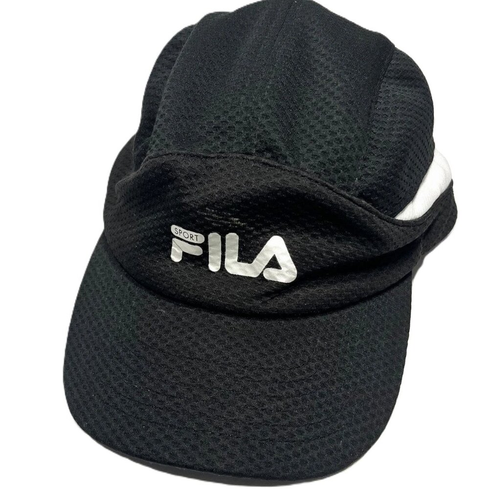 FILA Flexfit Black White Sports Cap Hat Running Golf Stretch Fit